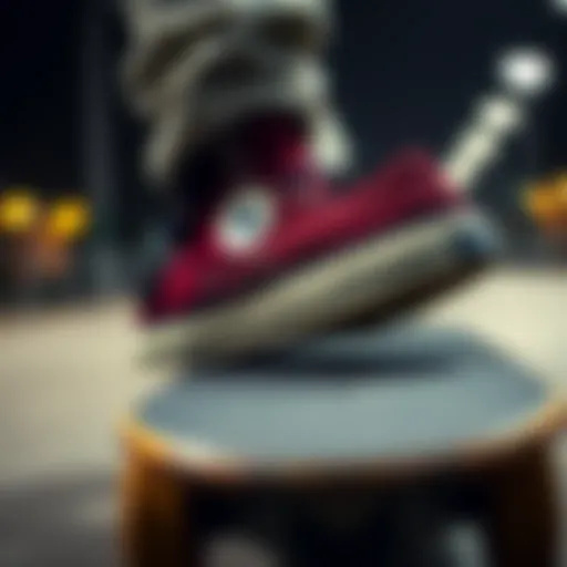 Maroon Converse in Action Maroon Converse shoes on a skateboard