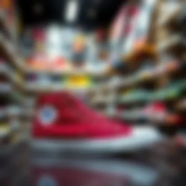 Maroon Converse in Skate Shop Maroon Converse shoes displayed in a skate shop