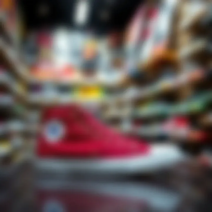 Maroon Converse in Skate Shop Maroon Converse shoes displayed in a skate shop