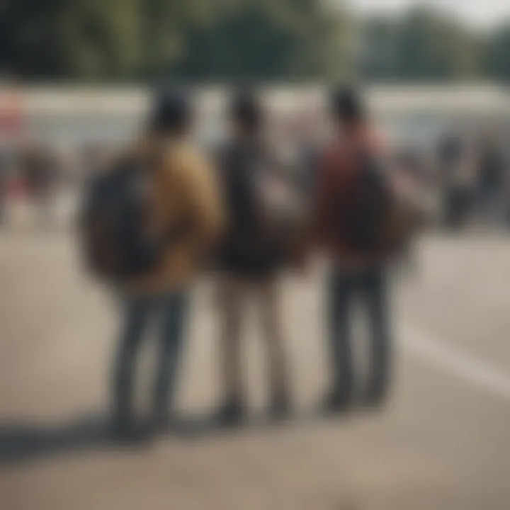 Group of skaters relaxing with their old skool backpacks