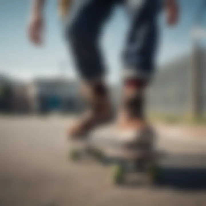 Skateboarder wearing an old skool backpack during a trick