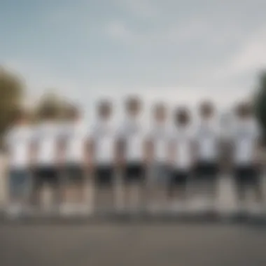 Group of skaters wearing white graphic tees, embodying the spirit of community and lifestyle.