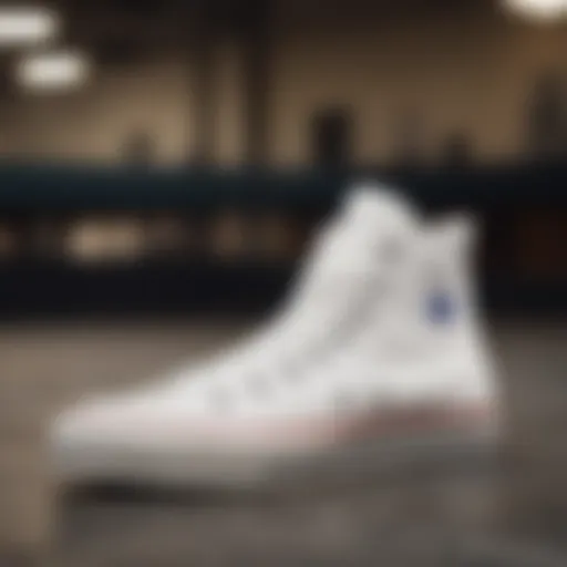 A close-up of White Converse showcasing its iconic design details