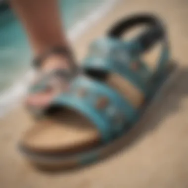 Unique Design Elements of Tilly's Reef Sandals Close-up of Tilly's Reef sandals showcasing unique design elements