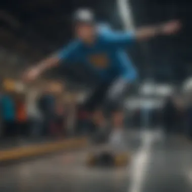 Dynamic train skating moment showcasing skill and balance