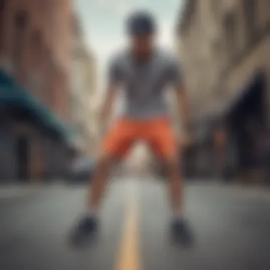 Dynamic Style: The Modern Skater Dynamic skater showcasing trendy athletic shorts in urban setting