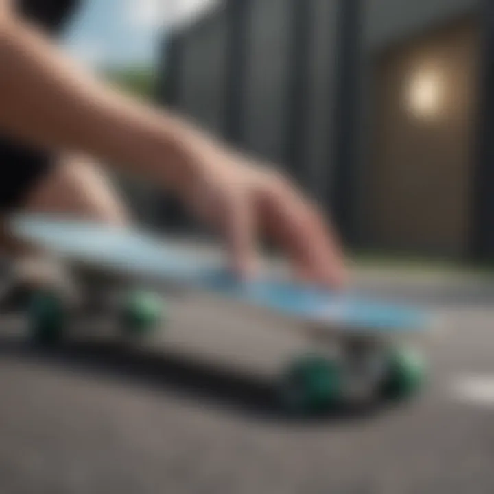 Demonstration of griptape application on a skateboard deck