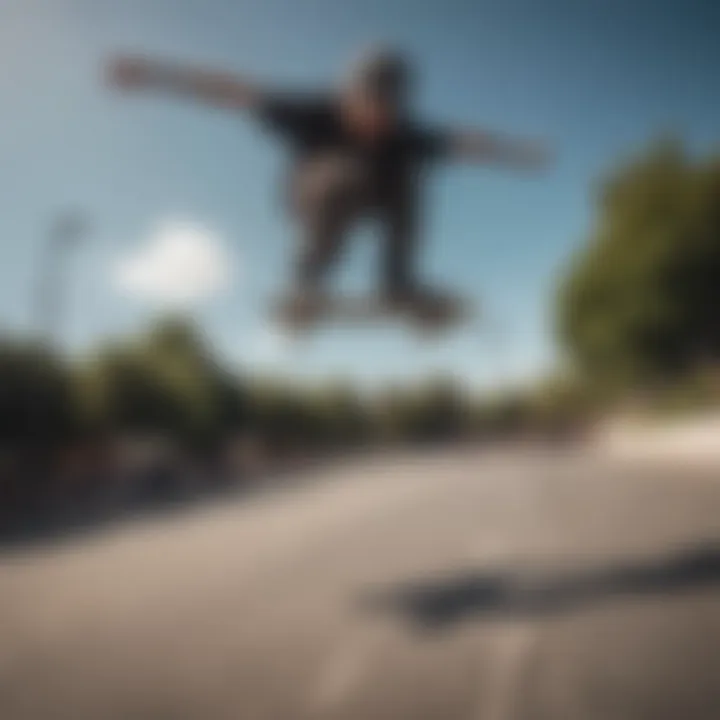 Skateboarder performing tricks while highlighting the importance of quality bearings