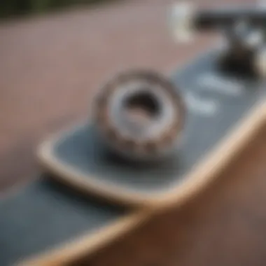 Different types of inline bearings displayed on a skateboard deck