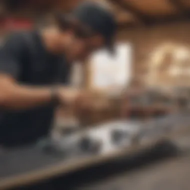A skateboarder checking products before purchase