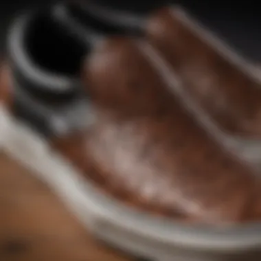 Intricate Detailing of Vans Classic Slip-On Leather Close-up view of Vans Classic Slip-On Leather detailing