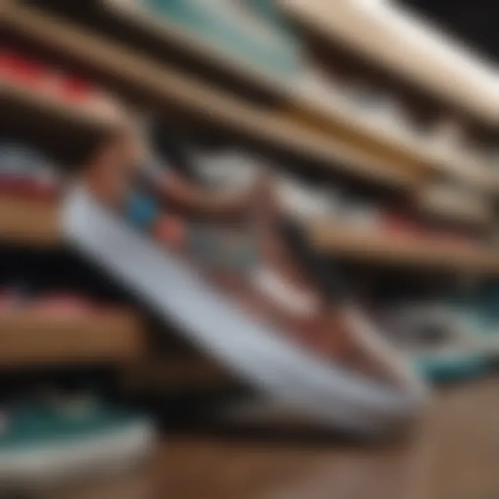 Close-up of Vans footwear collection highlighting unique designs.