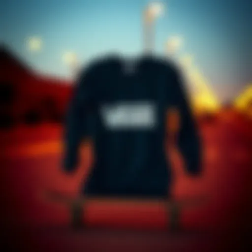 Vans Long Sleeve T-Shirt on Skateboard Vans long sleeve t-shirt displayed on a skateboard