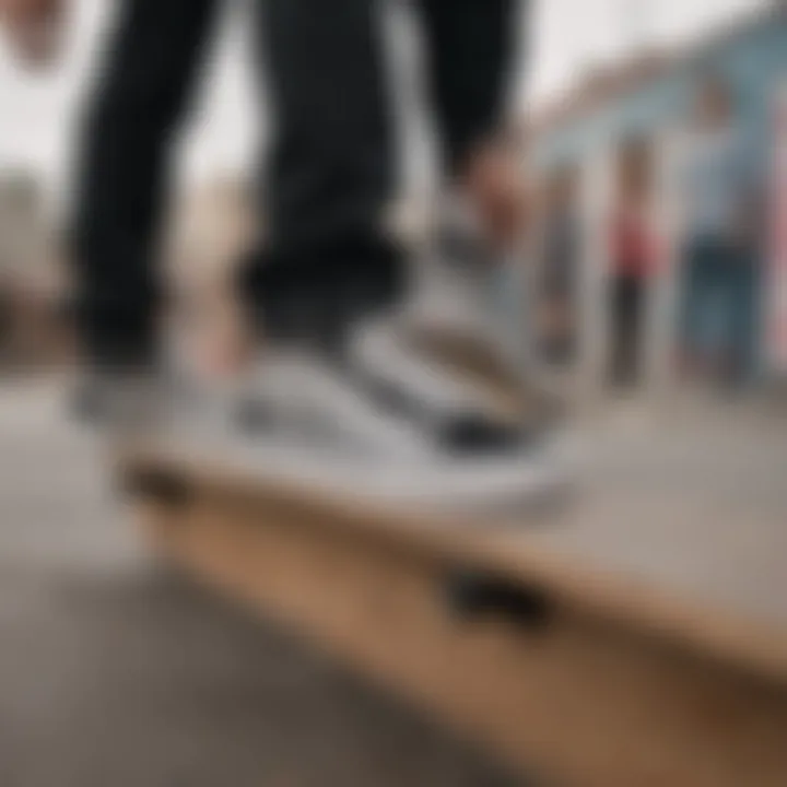 Vans Old Skool Black & White Checkered Platform Shoes worn in a skateboarding setting