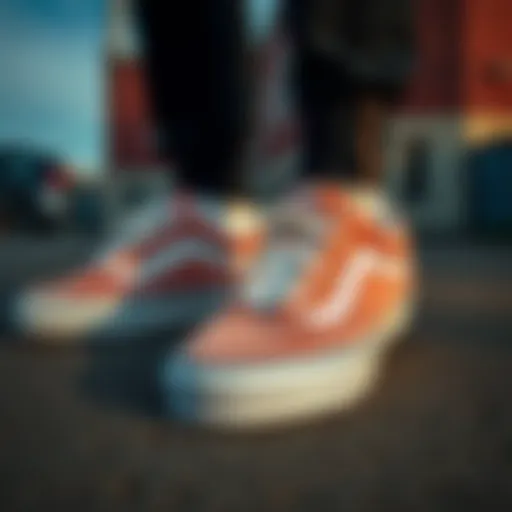 Stylish Presentation of Vans Old Skool BMX Shoes Vans Old Skool BMX Peach & Marshmallow skate shoes on a textured surface