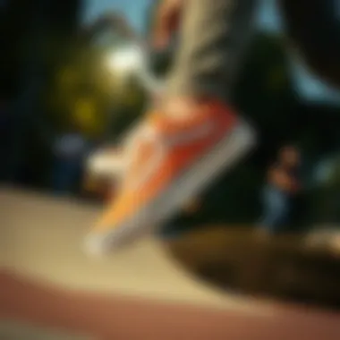 Dynamic Action with Vans Old Skool BMX Shoes Skater performing tricks while wearing Vans Old Skool BMX Peach & Marshmallow