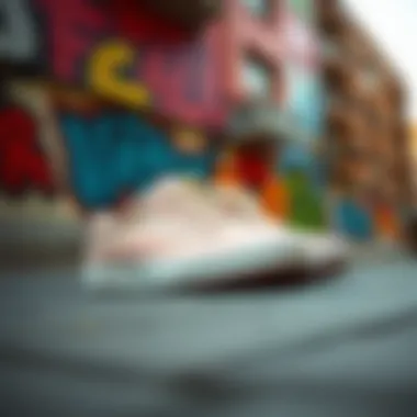 Urban Aesthetic with Vans Old Skool BMX Shoes Vans Old Skool BMX Peach & Marshmallow shoes against a vibrant urban backdrop