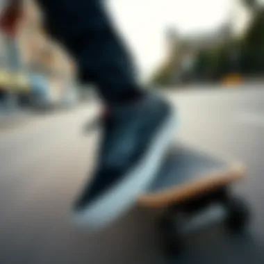 Vans Sentry Black in Action on the Skateboard Vans Sentry Black in action during a skateboarding trick on the street