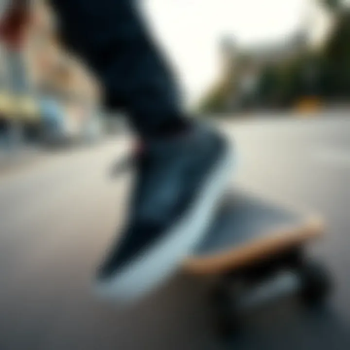 Vans Sentry Black in Action on the Skateboard Vans Sentry Black in action during a skateboarding trick on the street