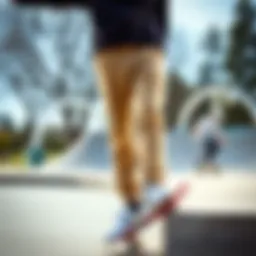 Stylish Dickies pants displayed in a skate park