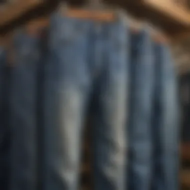 An assortment of Dickies jeans with price tags hanging