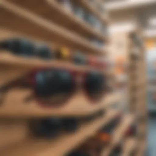 Stylish sunglasses displayed on a retail shelf