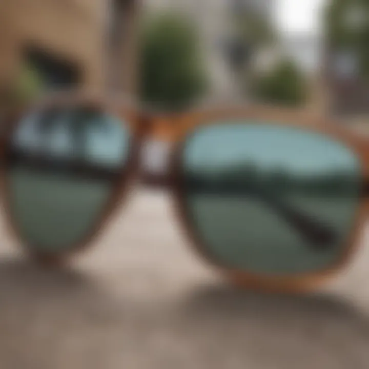 A close-up of sunglasses with UV protection labels