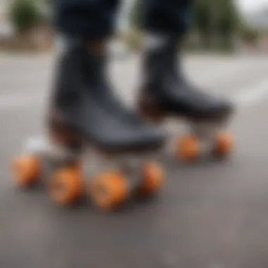 A close-up view of the unique features of Impala skates, including detailing on wheels and boots