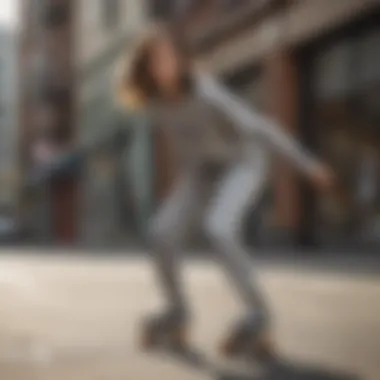 Skater performing tricks while wearing the joggers in an urban environment.