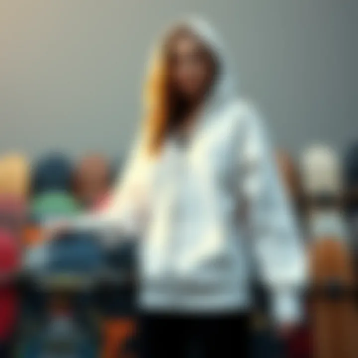 A collection of skateboards alongside the hoodie, highlighting the culture