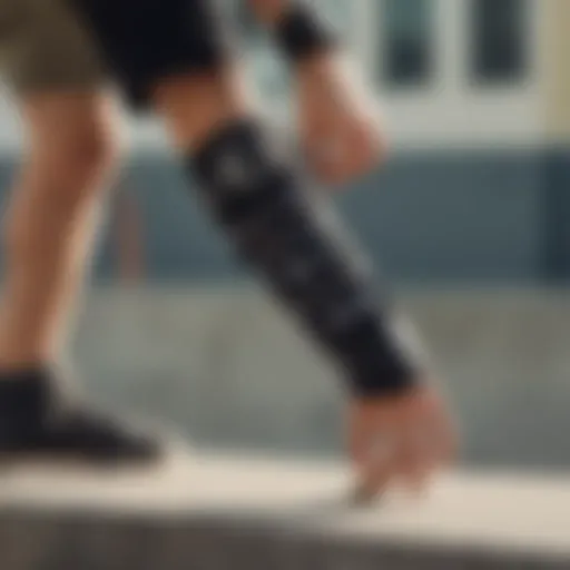 Skateboarder wearing a wrist brace during a trick